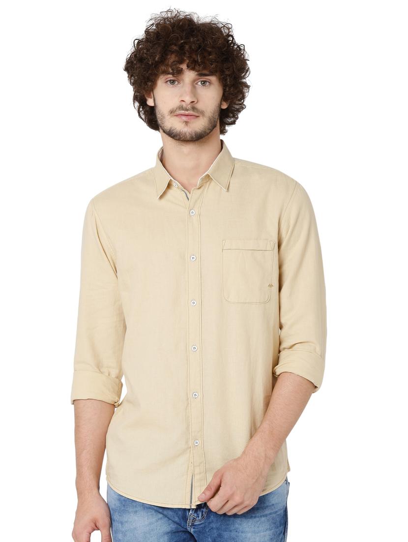 beige solid casual shirt - 18329761 - Zoom Image - 0