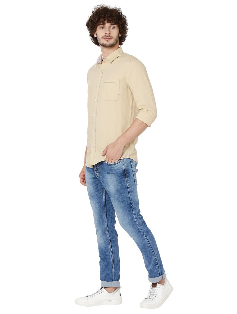 beige solid casual shirt - 18329761 - Standard Image - 3
