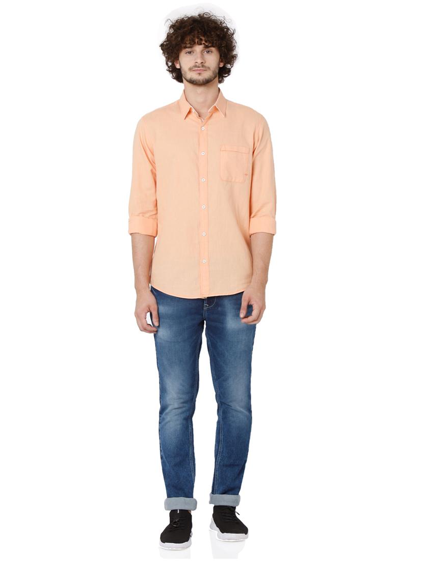 orange solid casual shirt - 18329765 - Standard Image - 3