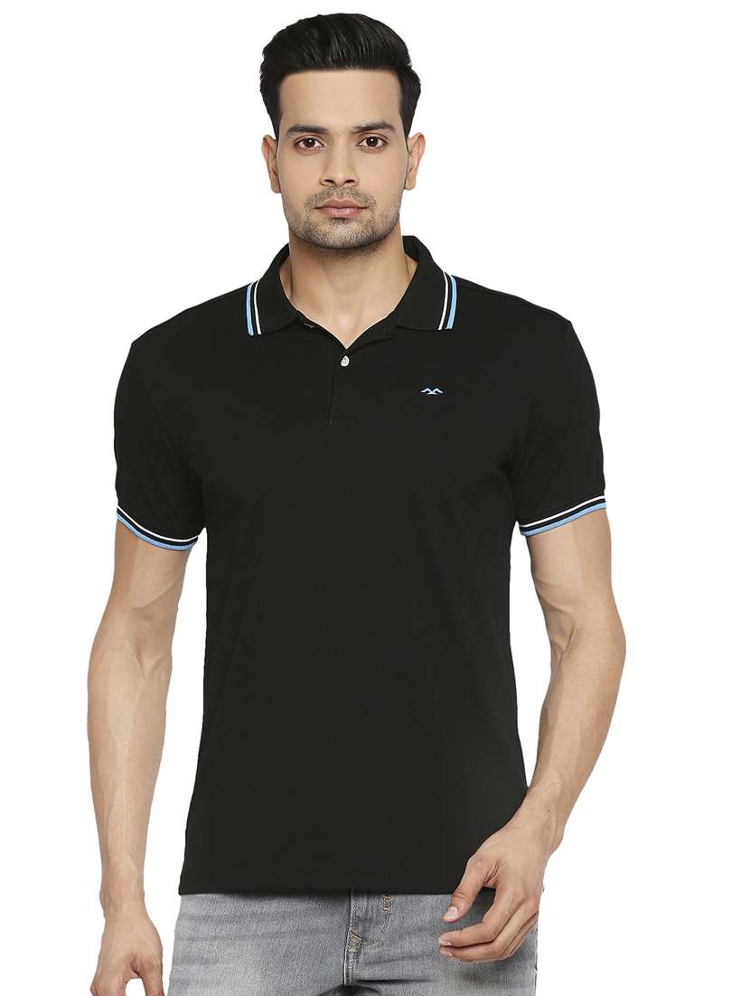 black solid polo t-shirt  - 18329939 -  Zoom Image - 0