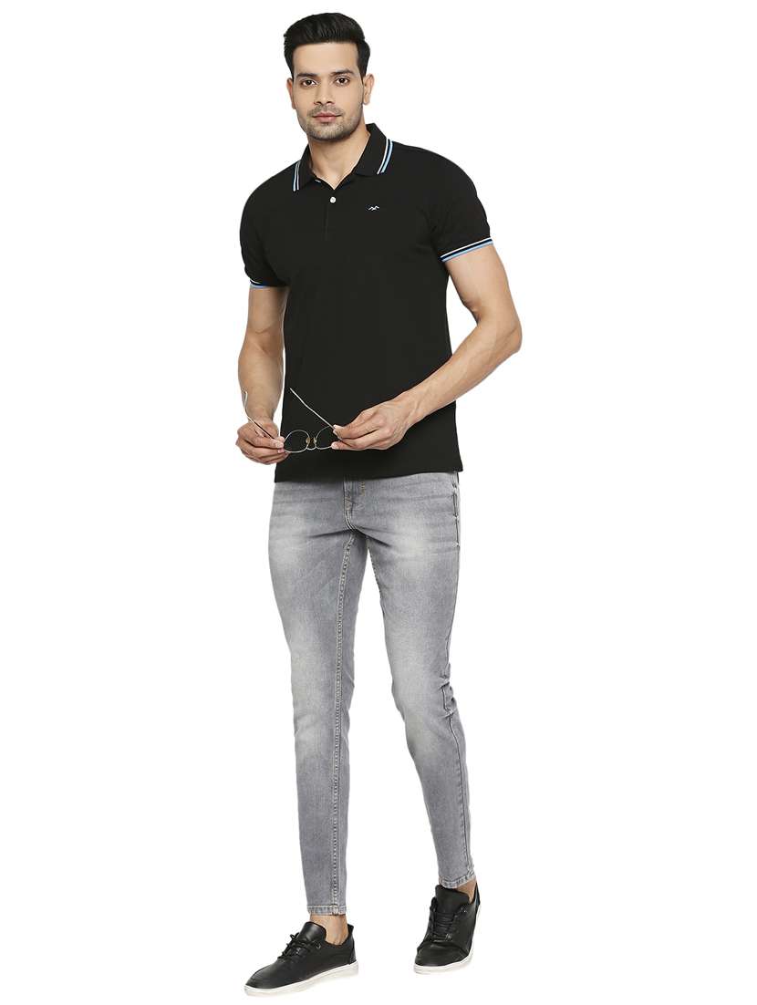 black solid polo t-shirt - 18329939 - Standard Image - 3