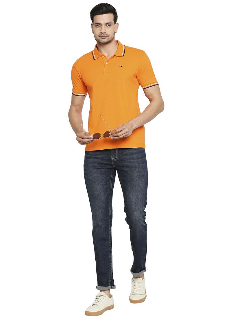 orange solid polo t-shirt - 18329941 - Standard Image - 3