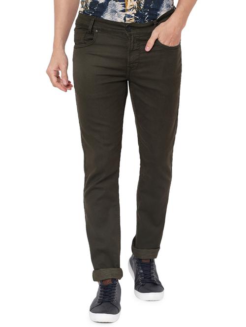 green cotton flat front casual trousers - 18330062 -  Standard Image - 0