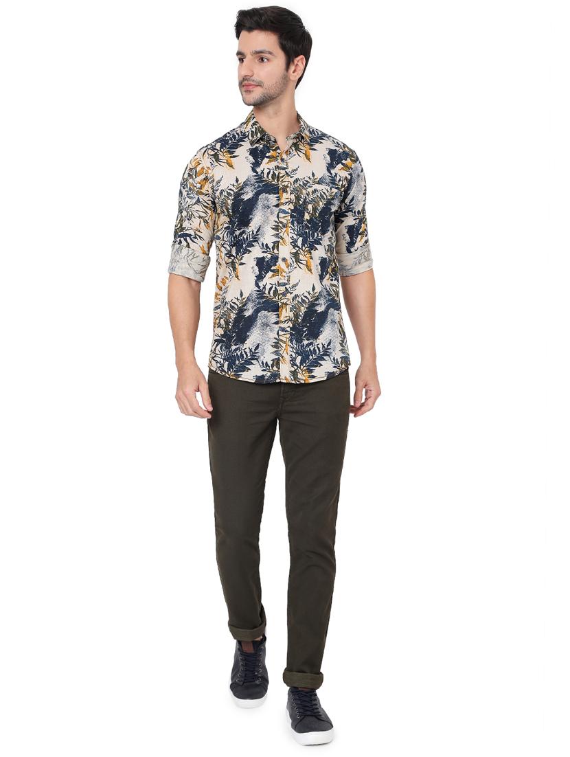 green cotton flat front casual trousers - 18330062 - Standard Image - 3