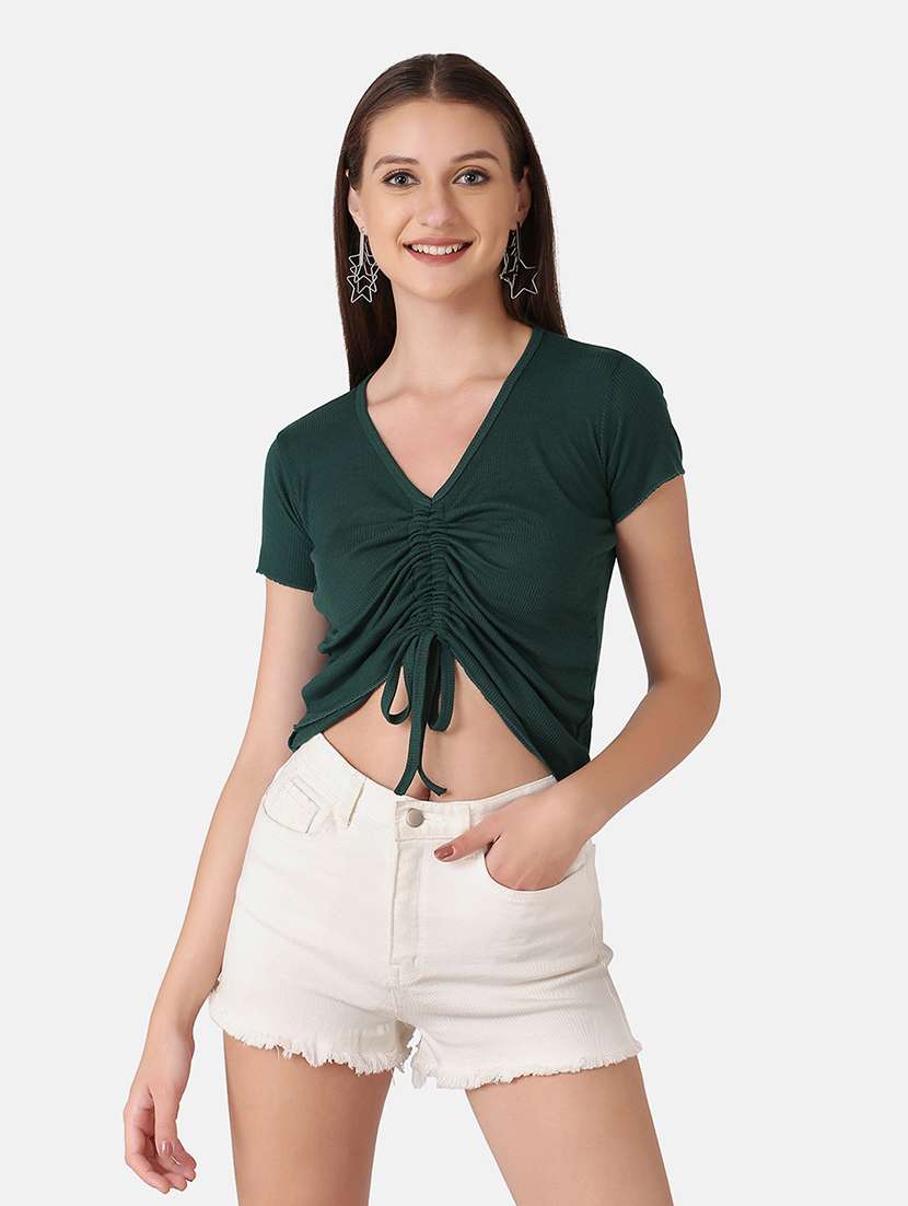 women's crop v neck top