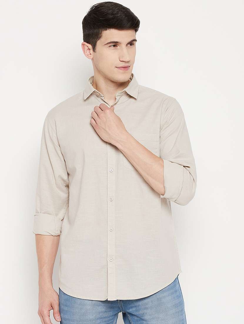 beige solid casual shirt - 18330390 - Zoom Image - 0