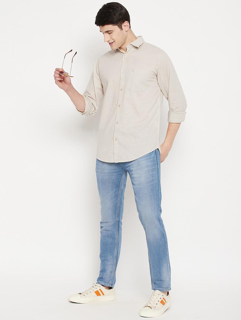 beige solid casual shirt - 18330390 - Standard Image - 3