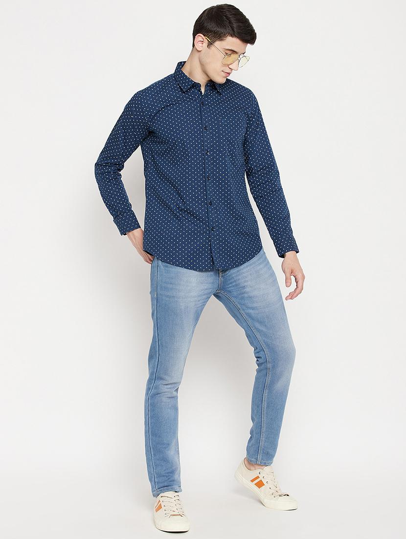 navy blue printed casual shirt - 18330392 - Standard Image - 3