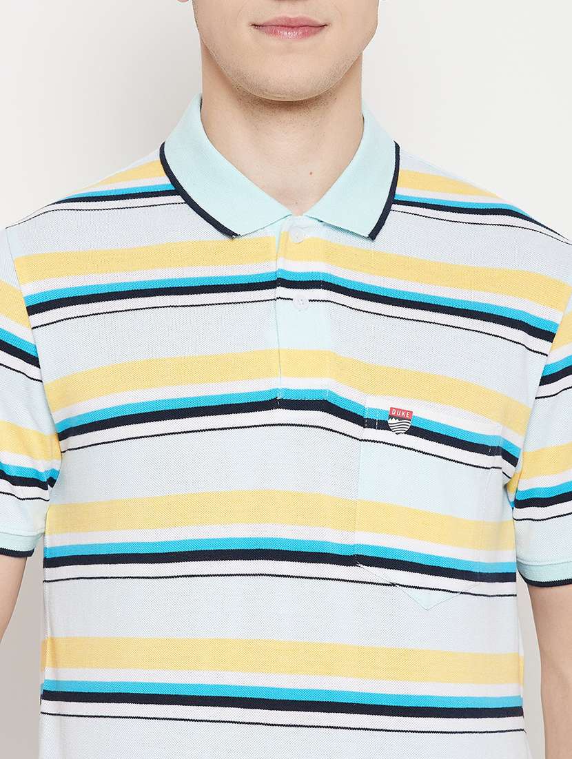 blue striped casual polo t-shirt  - 18330419 -  Standard Image - 3