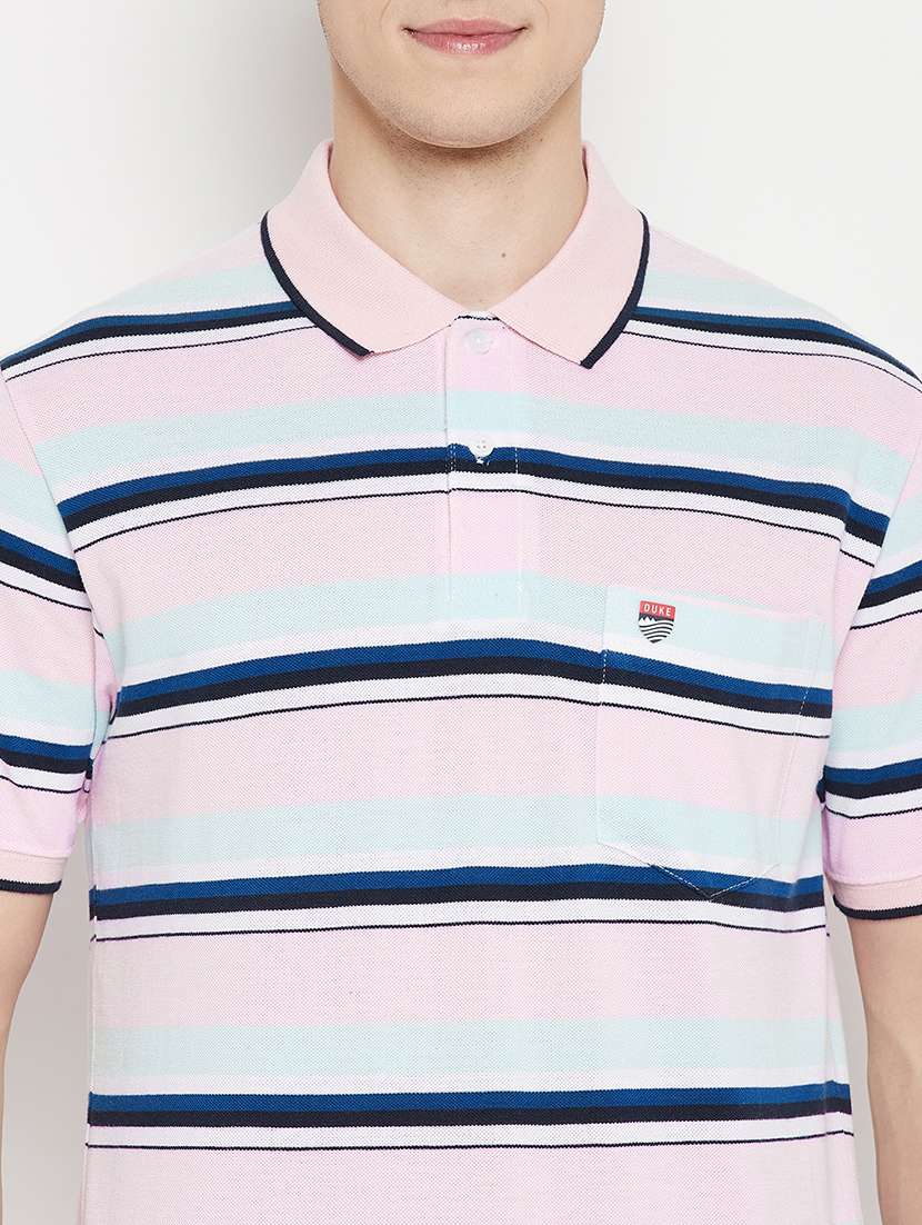 pink striped casual polo t-shirt  - 18330420 -  Standard Image - 3