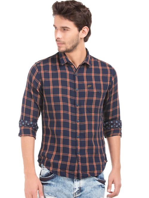 navy blue checkered casual shirt  - 18331934 -  Standard Image - 0