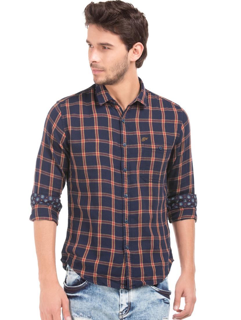 navy blue checkered casual shirt  - 18331934 -  Zoom Image - 0