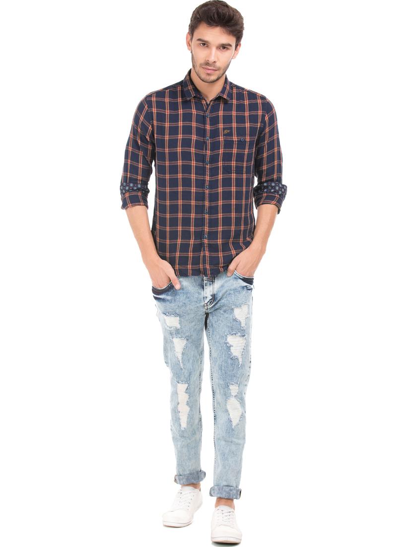 navy blue checkered casual shirt - 18331934 - Standard Image - 3