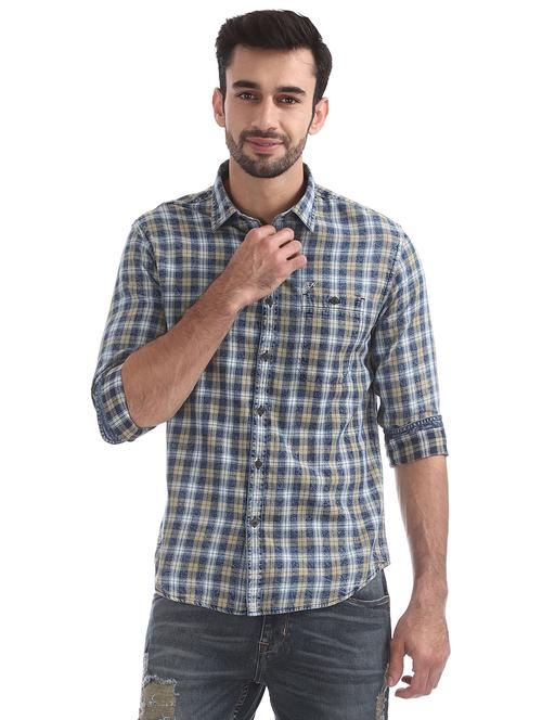 blue checkered casual shirt - 18332110 -  Standard Image - 0