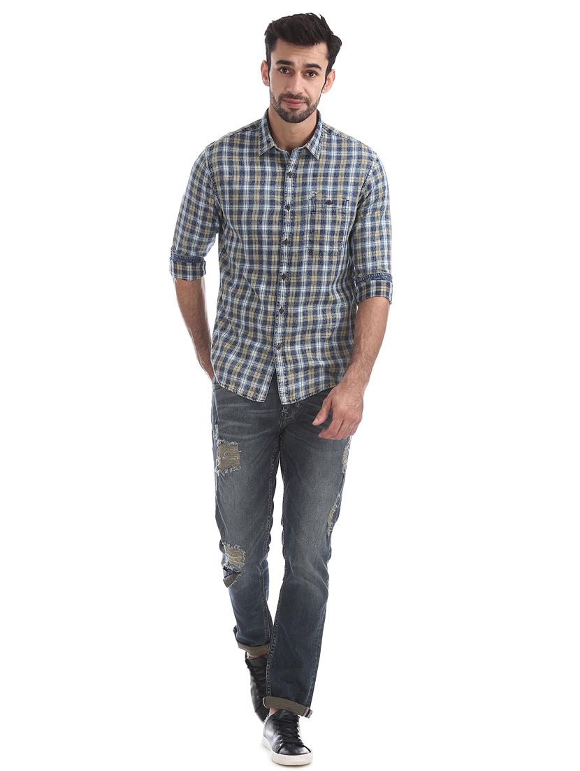 blue checkered casual shirt - 18332110 - Standard Image - 3