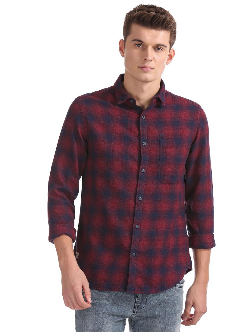 maroon checkered casual shirt - 18332112 - Zoom Image - 0