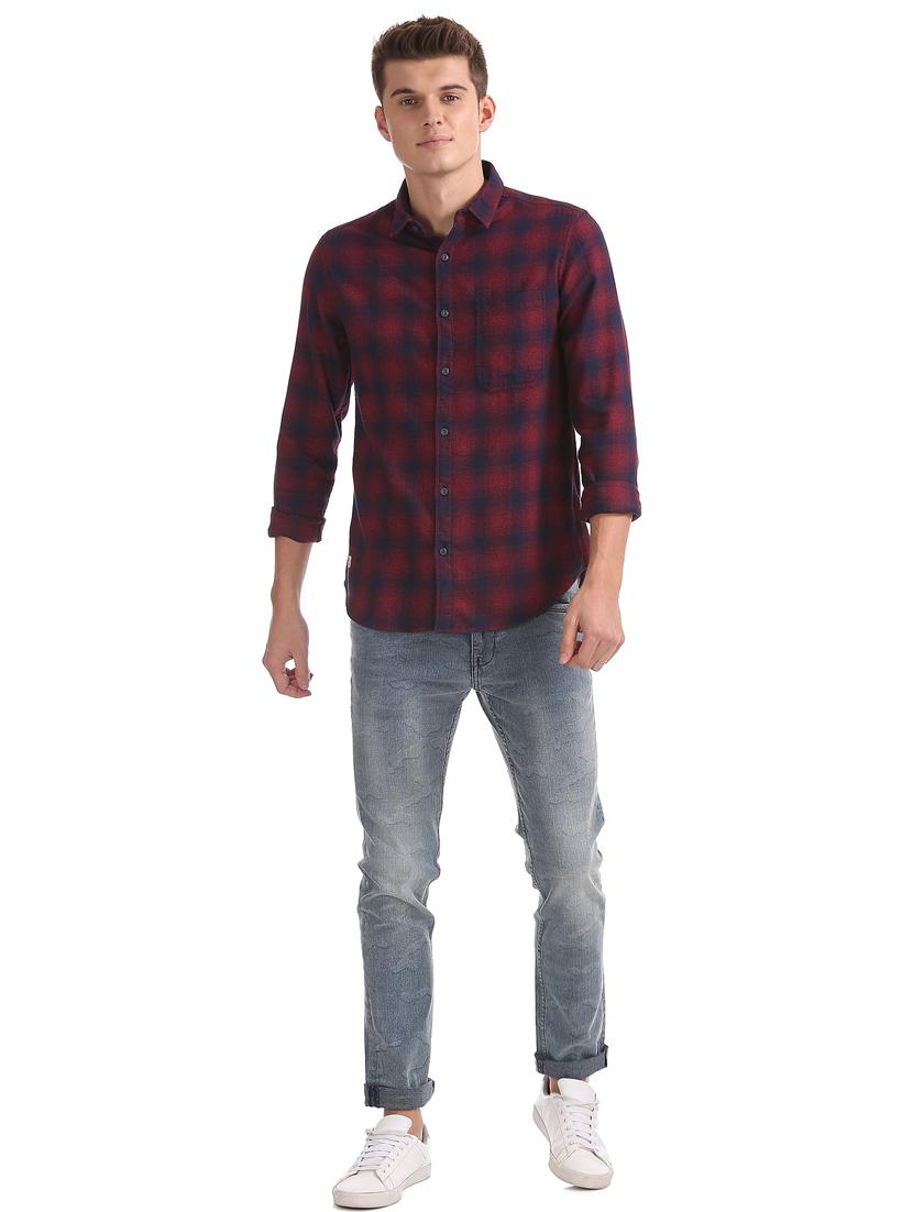 maroon checkered casual shirt - 18332112 - Standard Image - 3