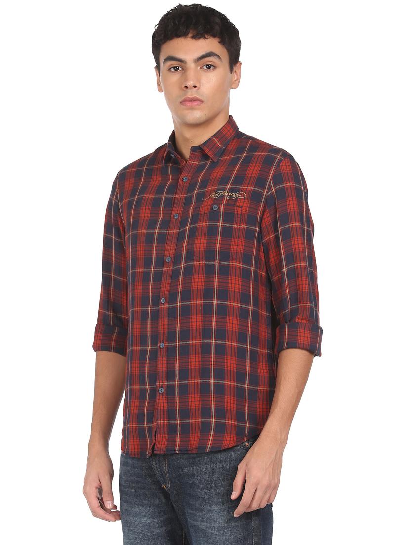 orange checkered casual shirt - 18332128 - Zoom Image - 0