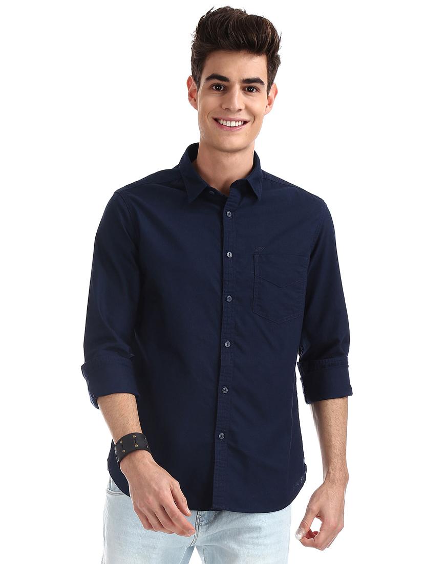 navy blue solid casual shirt - 18332129 - Zoom Image - 0