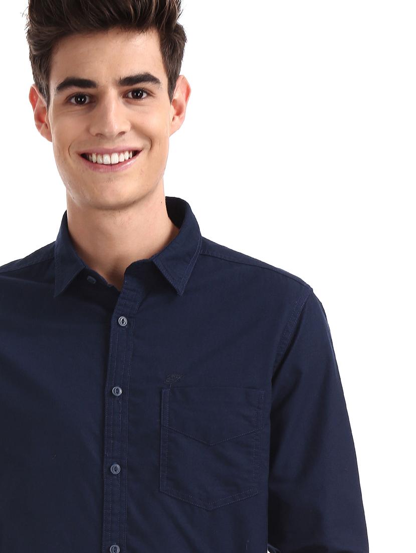 navy blue solid casual shirt - 18332129 - Standard Image - 5