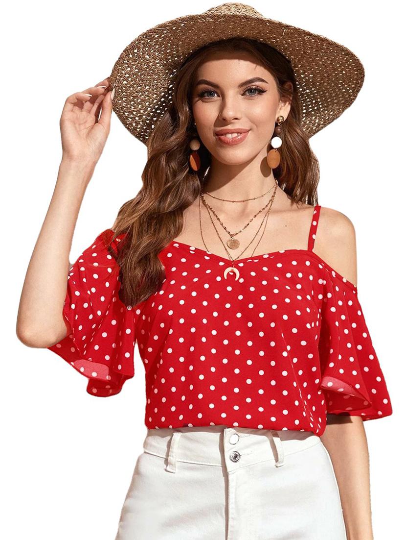 cold shoulder polka dot top  - 18333061 -  Zoom Image - 0