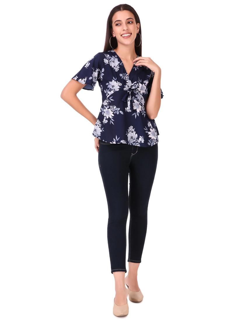 tie front floral top - 18333133 - Standard Image - 3
