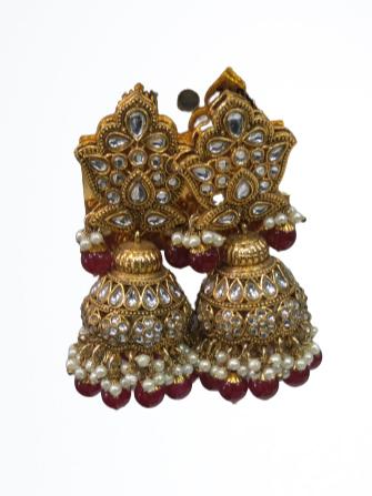 red stone studded jhumka earrings - 18333202 - Zoom Image - 0