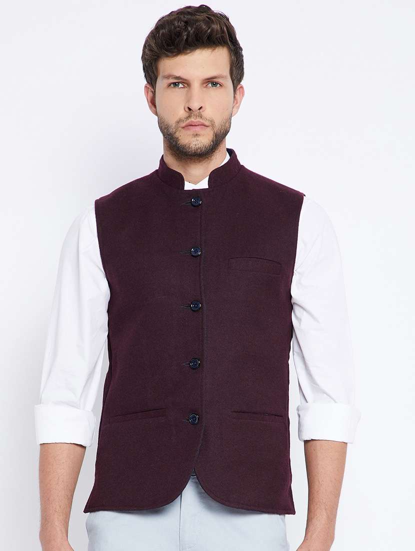 purple solid nehru jacket