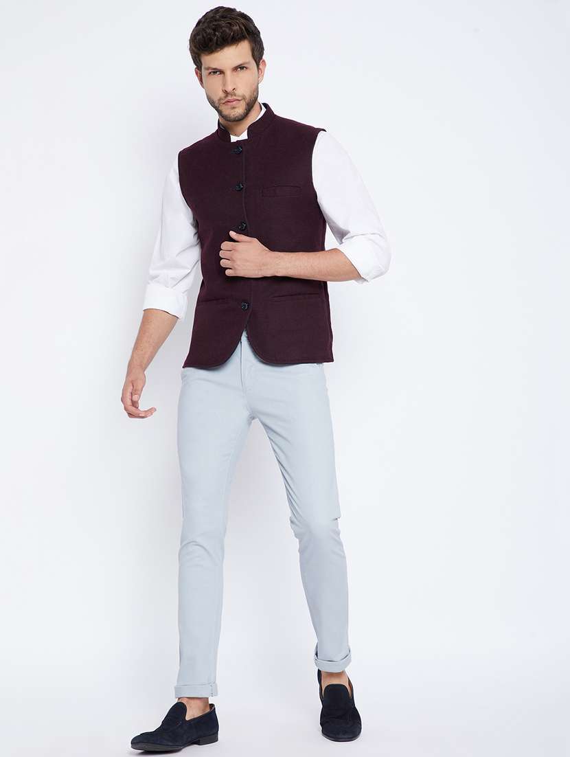purple solid nehru jacket - 18333309 -  Standard Image - 3