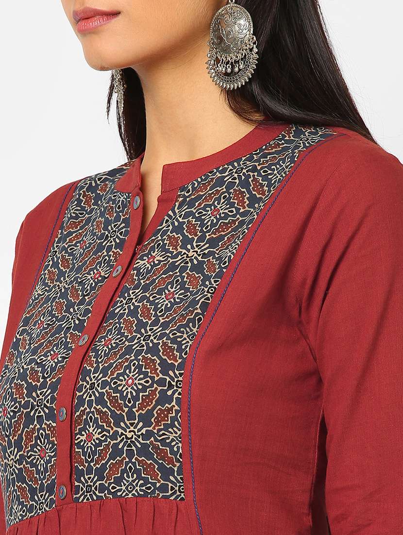 red cotton aline kurta - 18333937 - Standard Image - 3