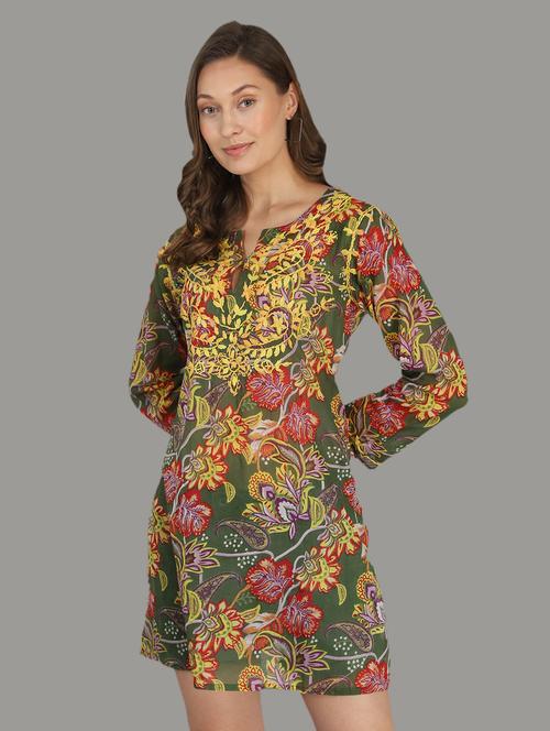 notch neck printed tunic - 18333949 - Standard Image - 0