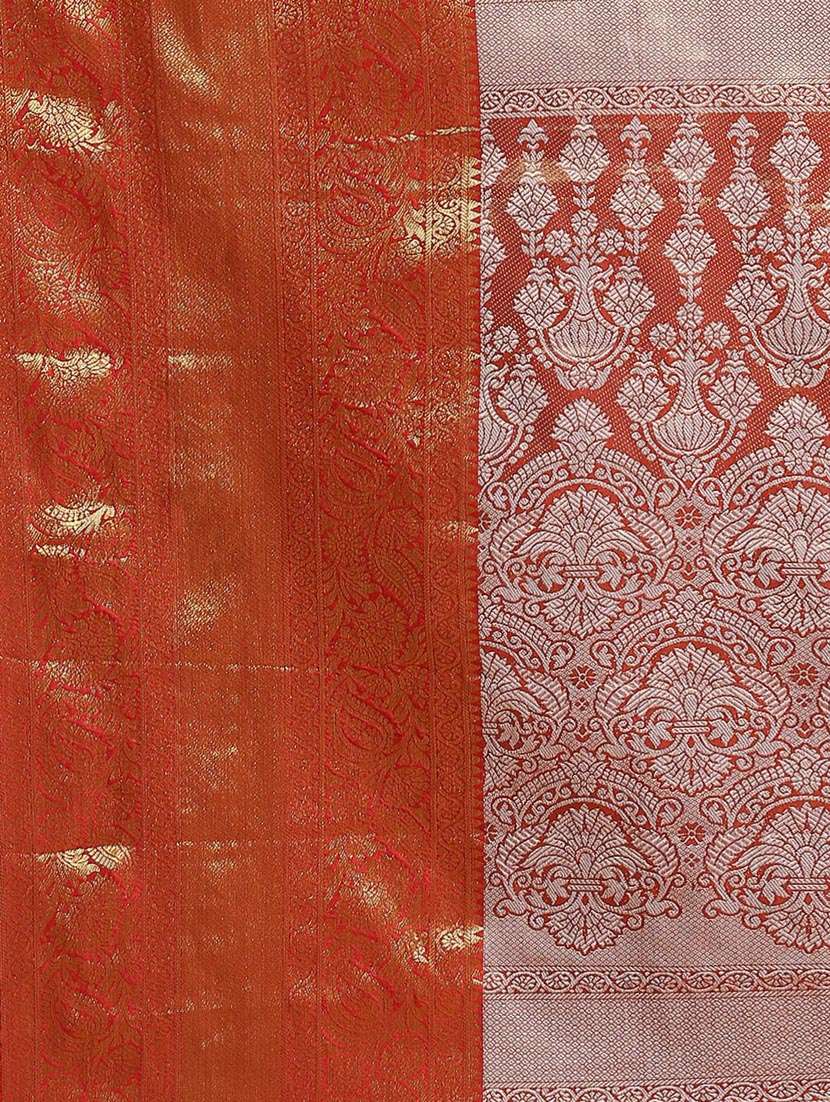 women's floral orange colored saree with blouse - 18334131 -  Standard Image - 5