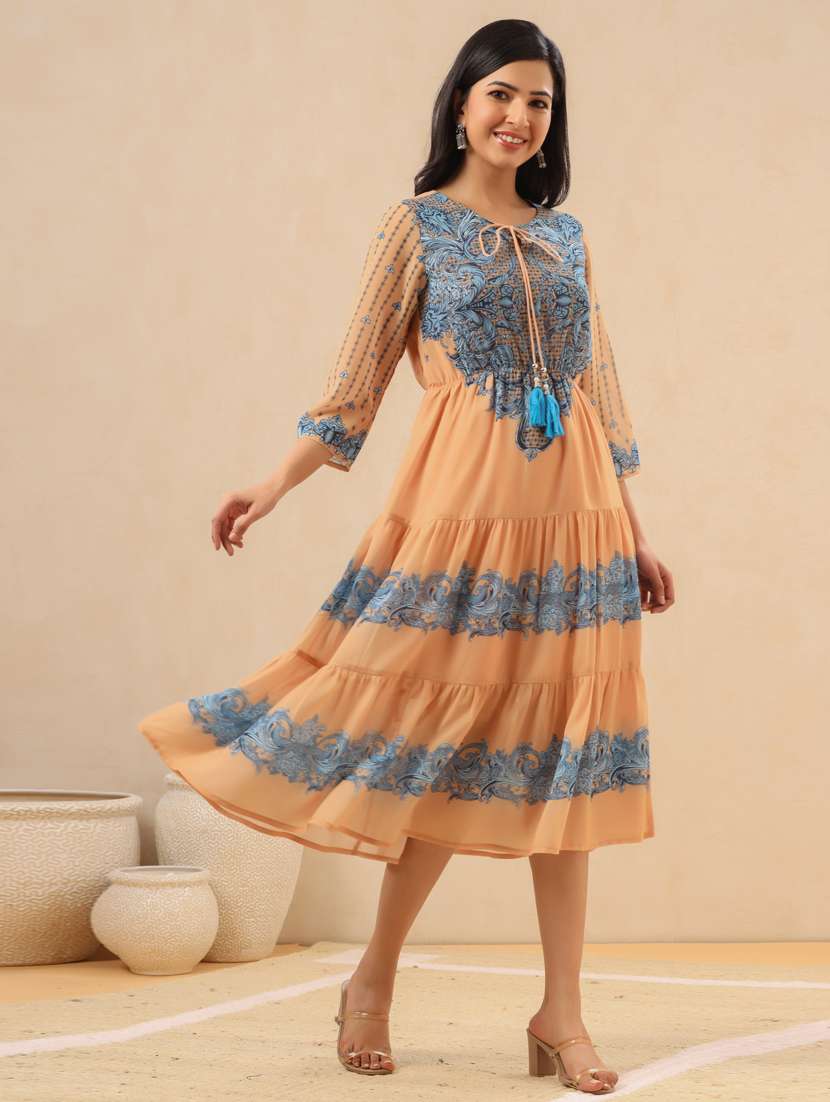 printed tiered ethnic dress