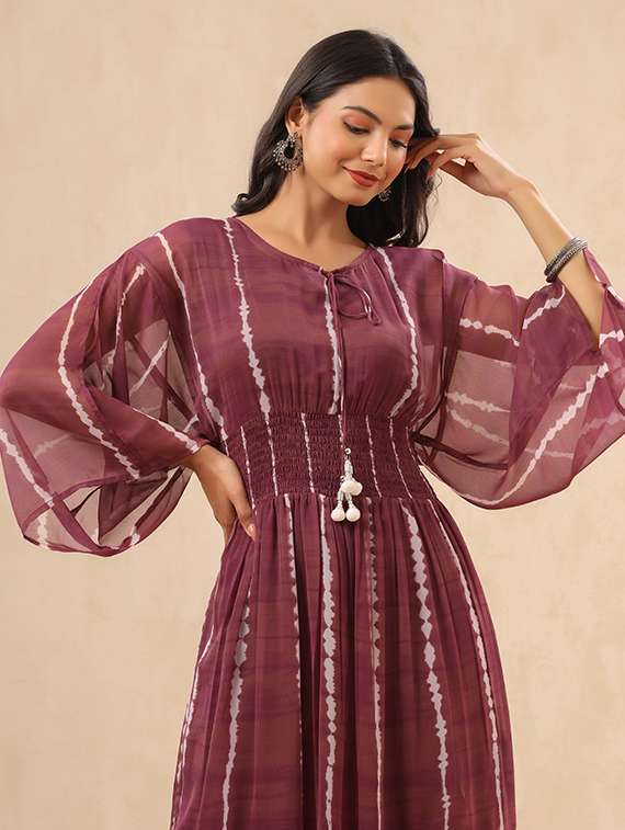 purple cotton tiered ethnic dress - 18334271 -  Standard Image - 3