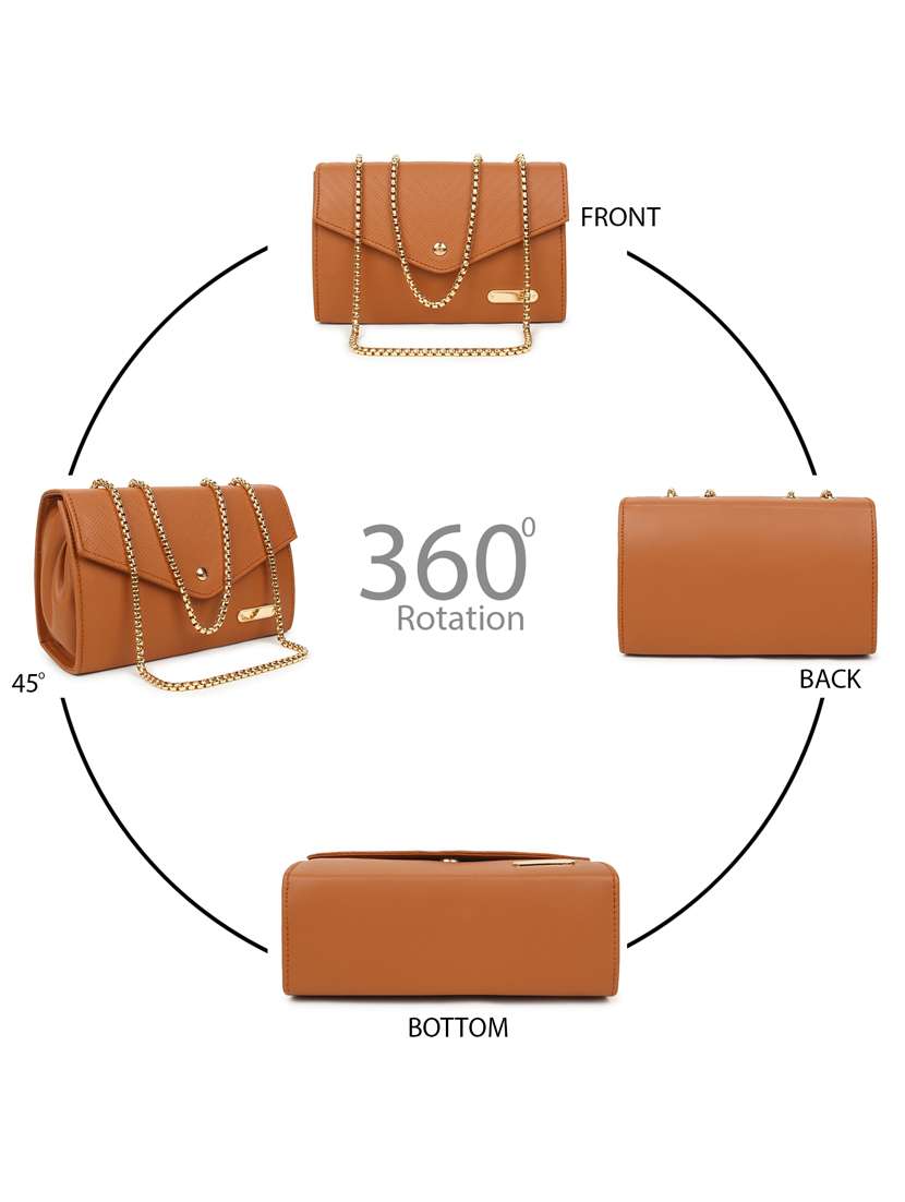 tan solid regular sling bag - 18334495 -  Standard Image - 8