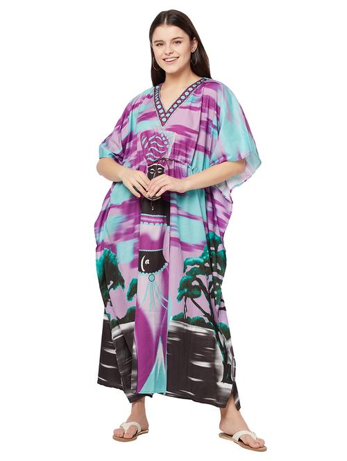 v-neck printed kaftan maxi dress - 18334775 - Standard Image - 0