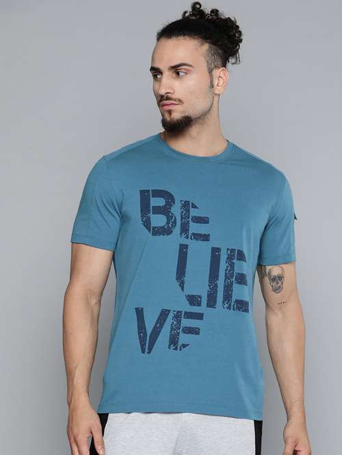 men blue front print t-shirt - 18334863 -  Standard Image - 0