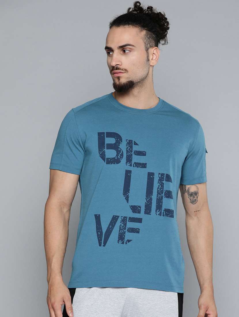 men blue front print t-shirt - 18334863 -  Zoom Image - 0