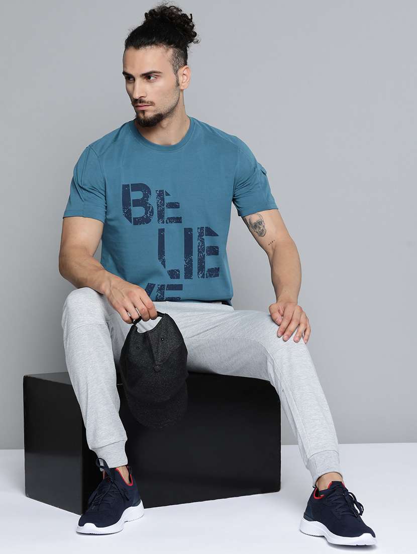 men blue front print t-shirt - 18334863 - Standard Image - 3