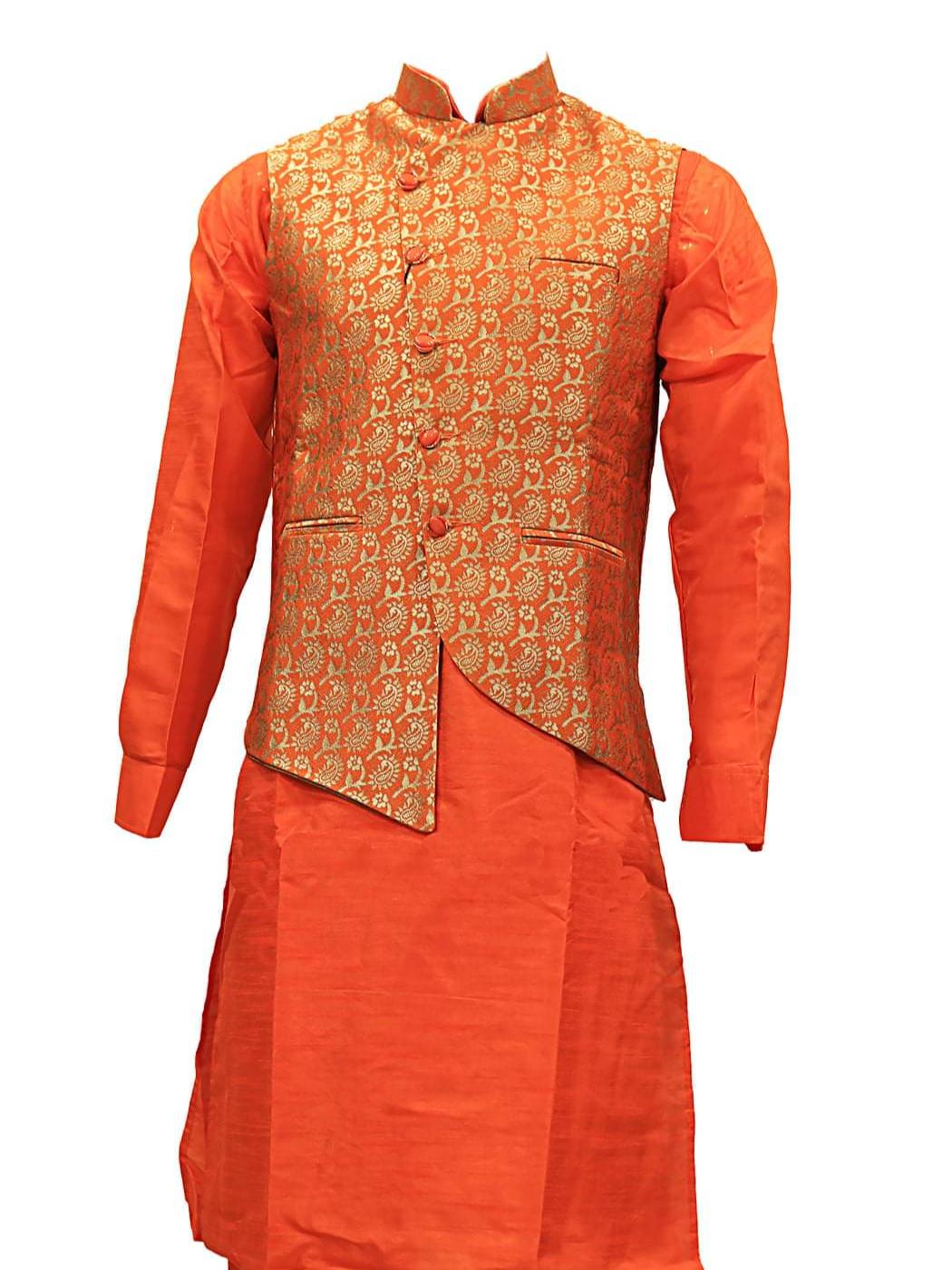 men's printed nehru jacket orange color  - 18334937 -  Zoom Image - 0