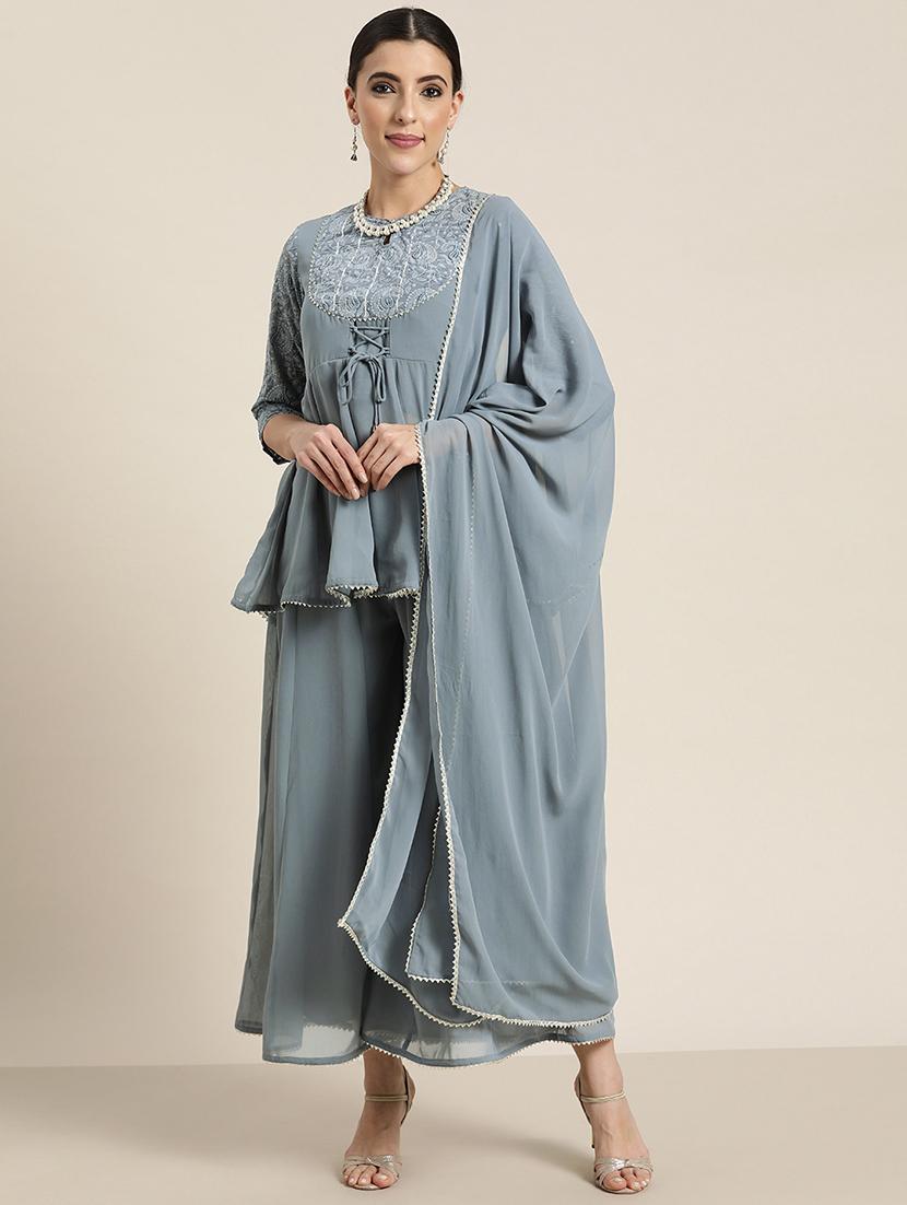 grey georgette kurta palazzo  set