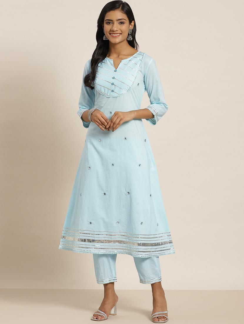 blue cotton kurta pant  set - 18334968 -  Zoom Image - 0