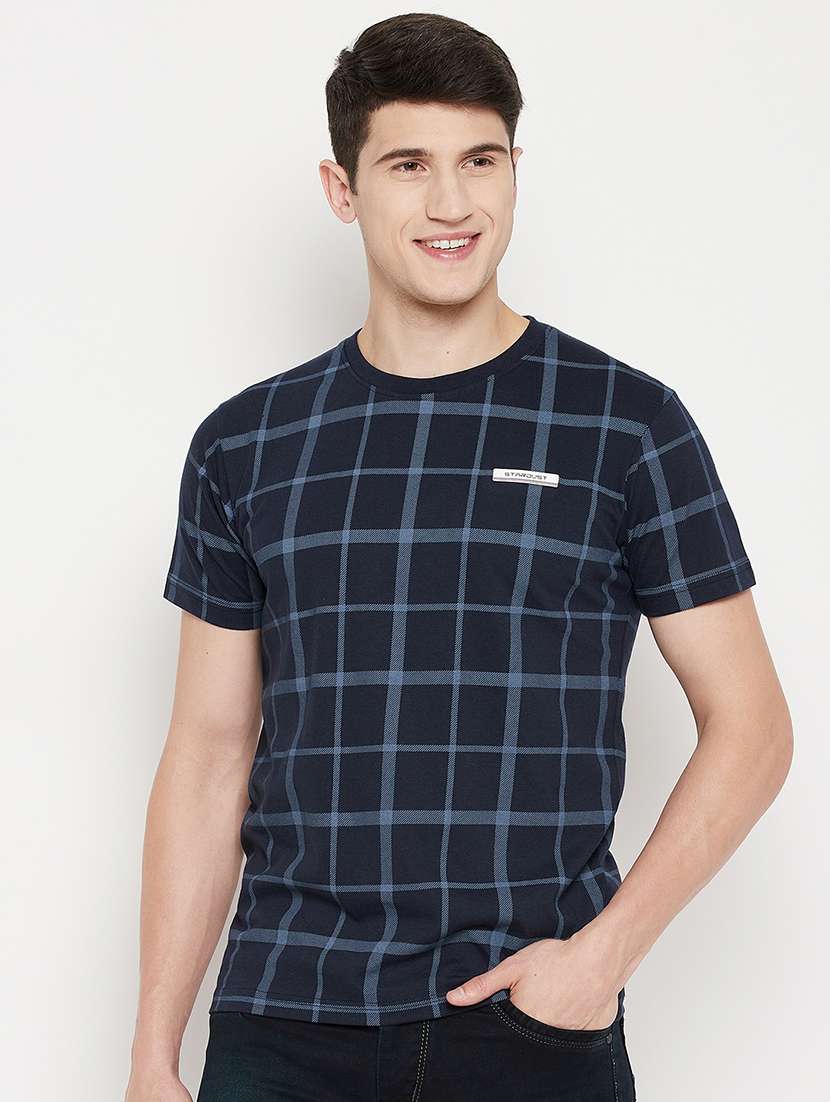 navy blue check t-shirt