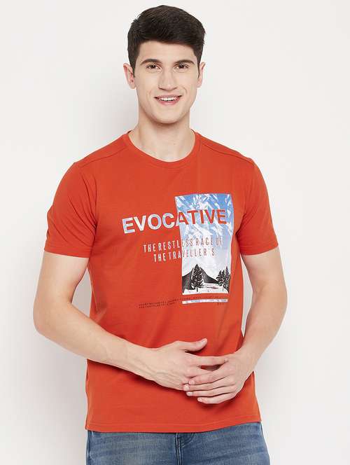 orange chest print t-shirt - 18335875 - Standard Image - 0