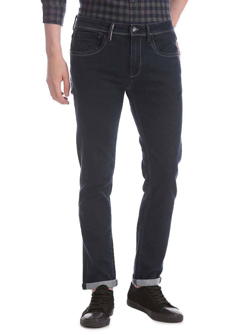 dark blue solid washed jean - 18336865 - Zoom Image - 0