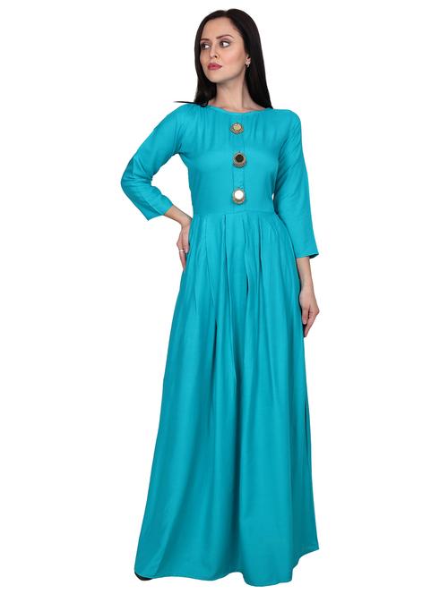 turqouise solid flared gown - 18336881 - Standard Image - 0