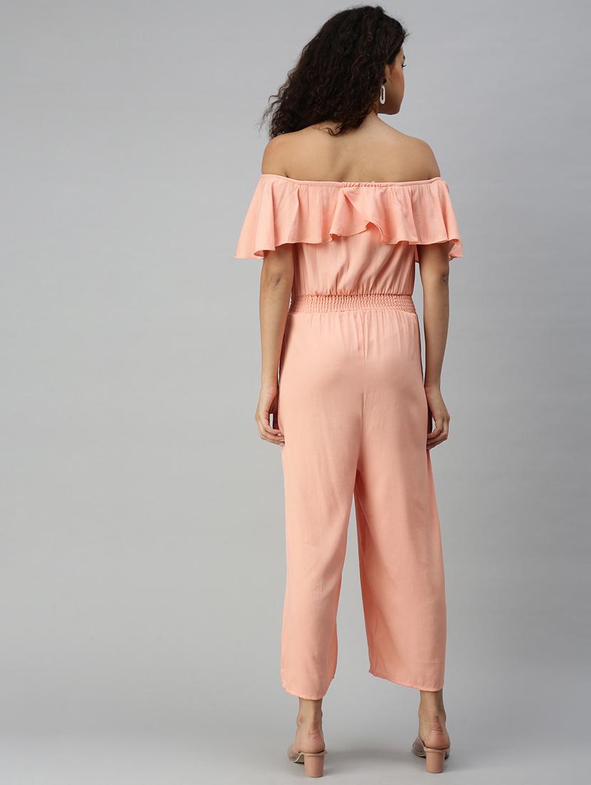 off shoulder solid full leg jumpsuit - 18336947 - Standard Image - 3