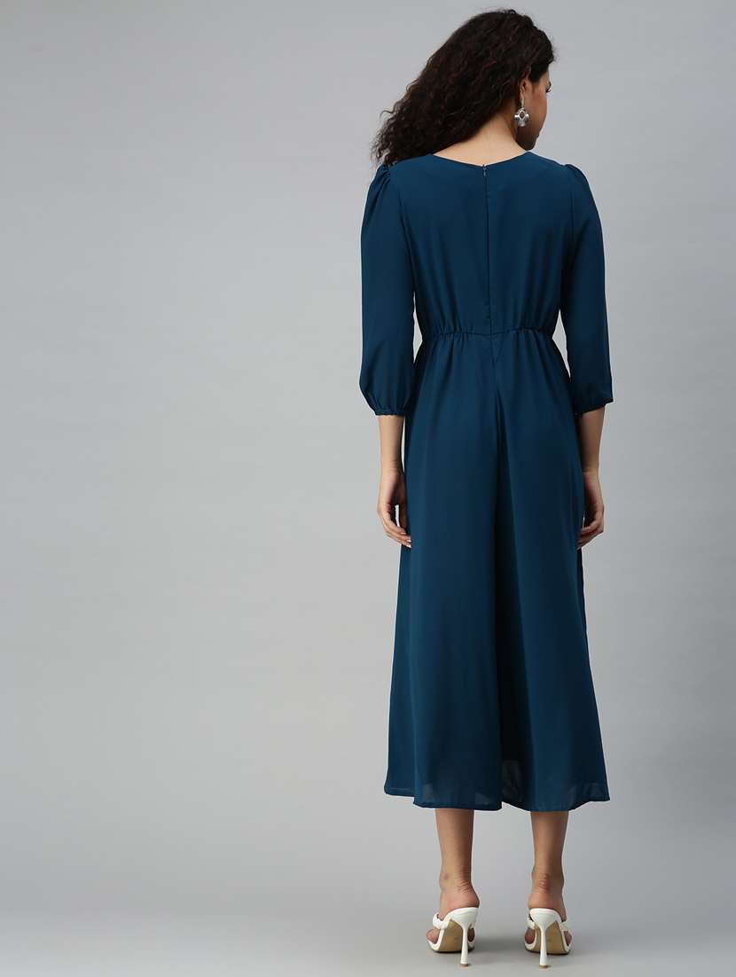 round neck solid wide leg jumpsuit - 18336948 -  Standard Image - 3