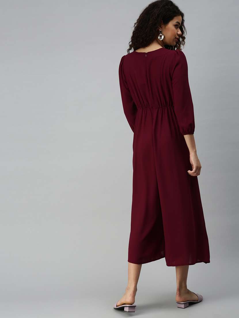 round neck solid wide leg jumpsuit - 18336949 -  Standard Image - 3