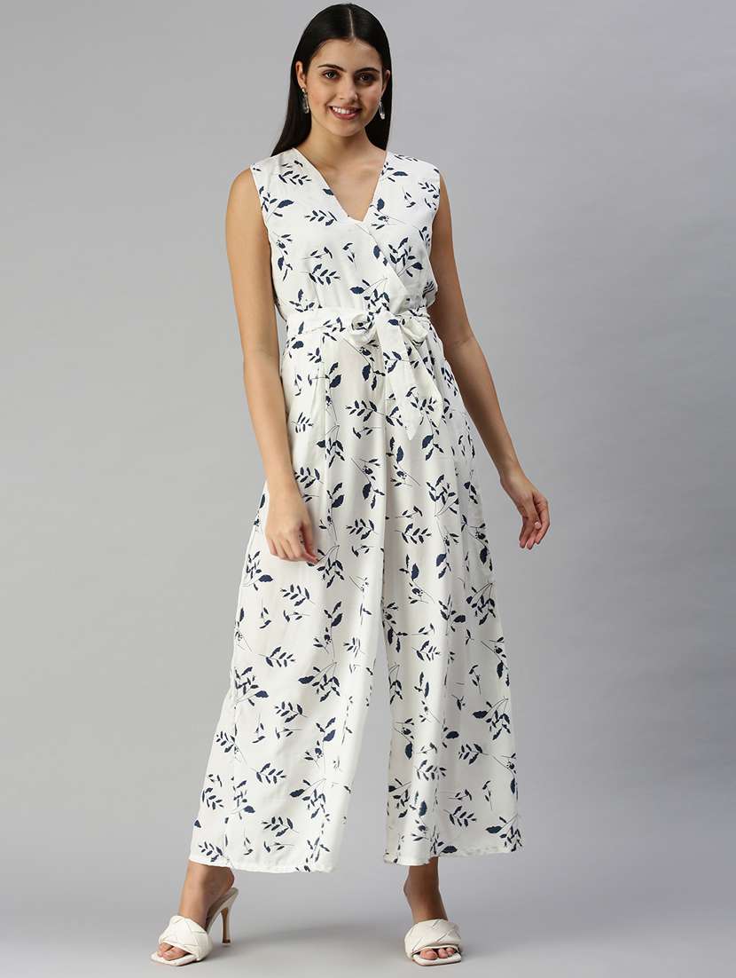 tie front printed full leg jumpsuit - 18336961 -  Standard Image - 3